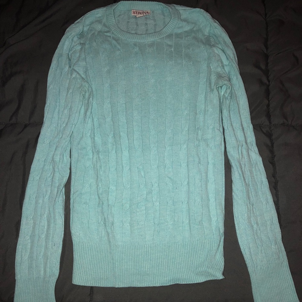 Light blue cable knit sweater